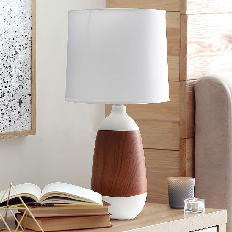 Image 1 Simple Designs 18 1/2 inchH White Ceramic and Dark Wood Accent Table Lamp