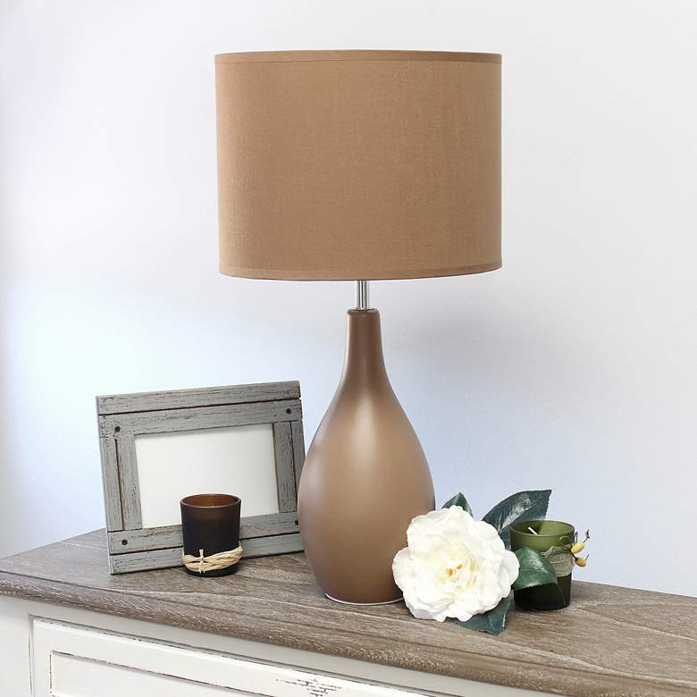 Image 1 Simple Designs 18" High Brown Ceramic Bowling Pin Accent Table Lamp