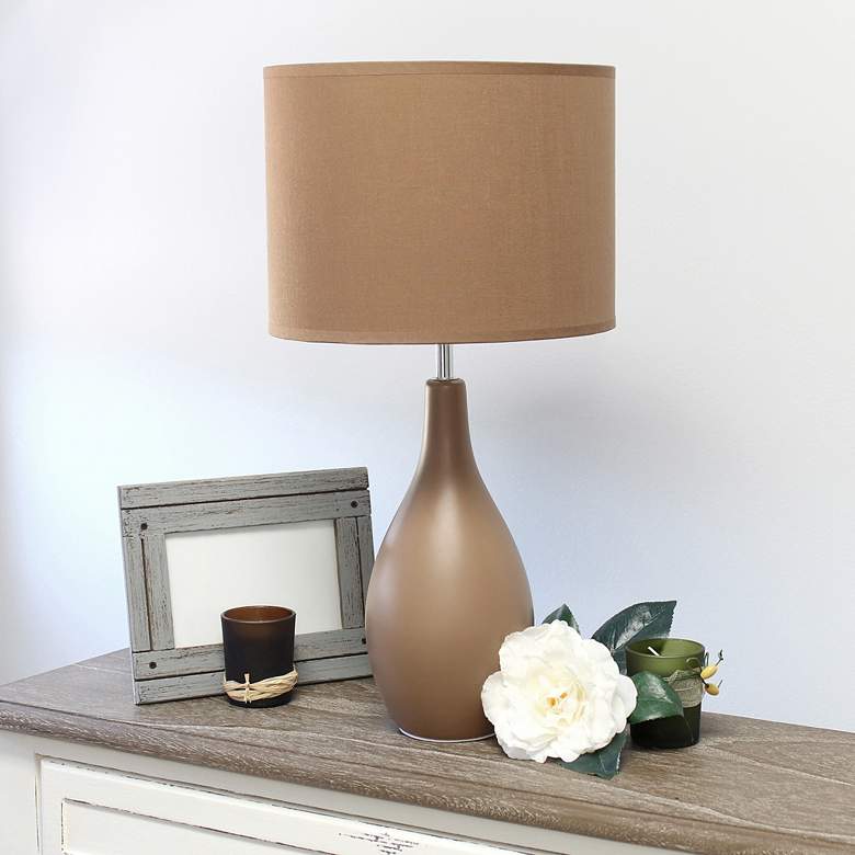 Image 1 Simple Designs 18 inch High Brown Ceramic Bowling Pin Accent Table Lamp