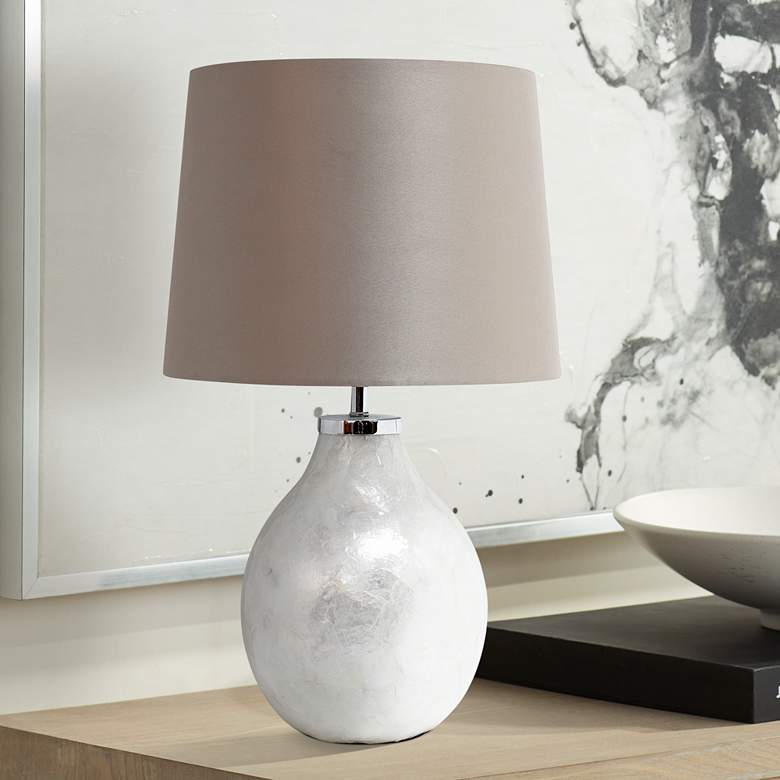 Image 1 Simple Designs 18" High Pearl Resin Accent Table Lamp with Brown Shade