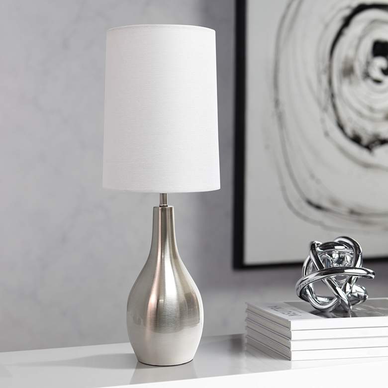 Image 1 Simple Designs 19 1/2" Brushed Nickel Modern Teardrop Table Lamp