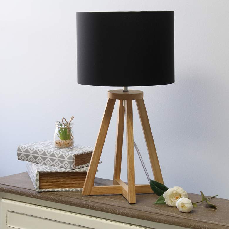 Image 1 Simple Designs 19 1/4 inch High Natural Wood Black Accent Table Lamp