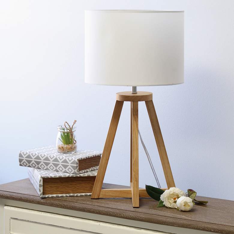 Image 1 Simple Designs 19 1/4" Natural Wood and White Modern Accent Table Lamp
