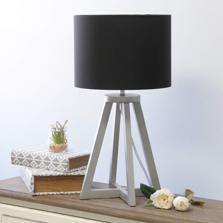Image 1 Simple Designs 19 1/4 inchH Gray Wood Black Accent Table Lamp
