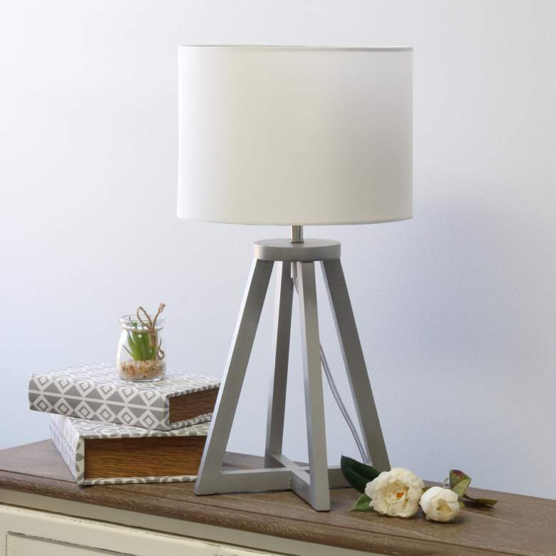 Image 1 Simple Designs 19 1/4 inchH Gray Wood White Accent Table Lamp