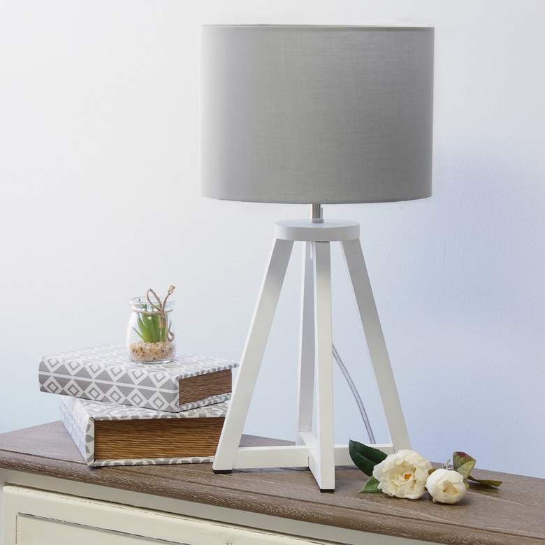 Image 1 Simple Designs 19 1/4 inchH White Wood Gray Accent Table Lamp
