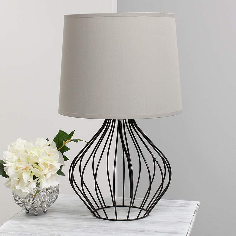 Image 1 Simple Designs 19 3/4" Gray Shade Black Metal Accent Table Lamp