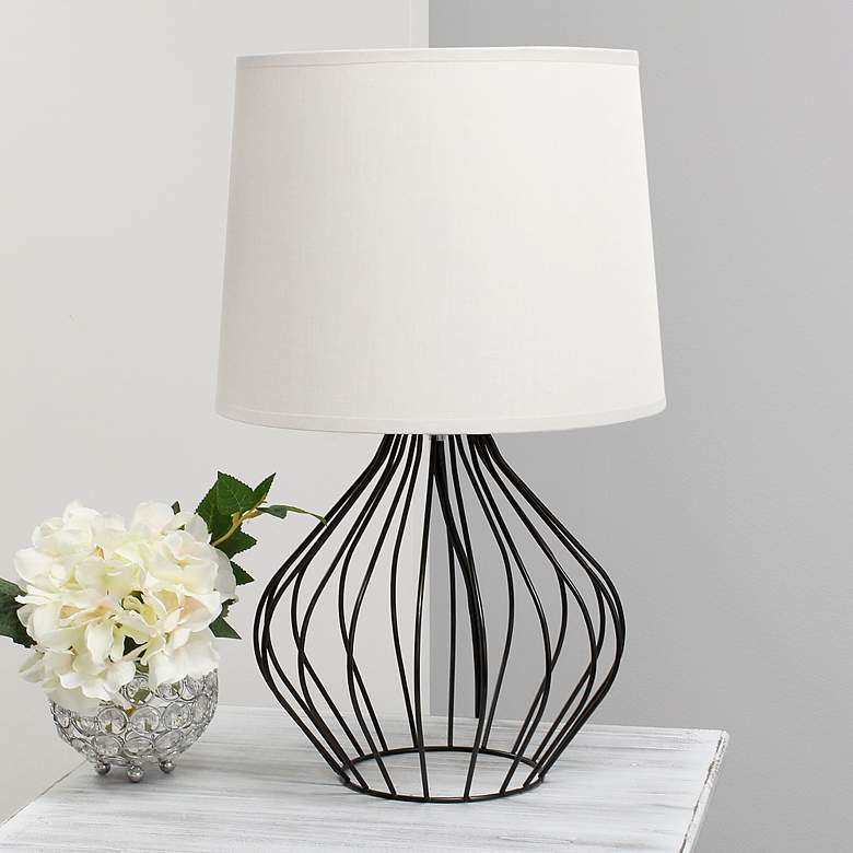 Image 1 Simple Designs 19 3/4" White Shade Black Metal Accent Table Lamp