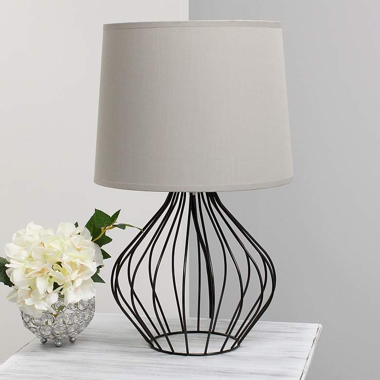 Image 1 Simple Designs 19 3/4 inchH Black Metal Accent Table Lamp with Gray Shade