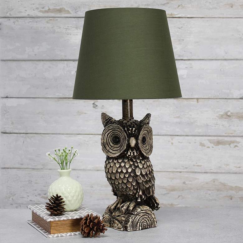 Image 1 Simple Designs 19 3/4 inchH Brown Green Owl Accent Table Lamp