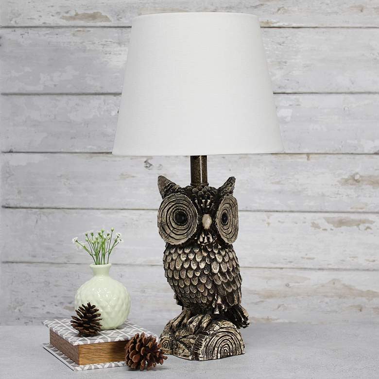 Image 1 Simple Designs 19 3/4"H Brown White Owl Accent Table Lamp