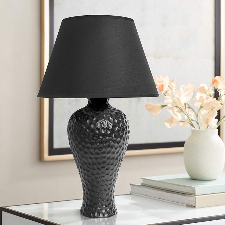 Image 1 Simple Designs 20 inch Black Curvy Stucco Ceramic Table Lamp