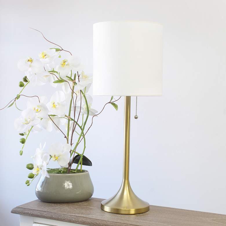 Image 1 Simple Designs 21 inch Gold Metal Accent Table Lamp with White Shade