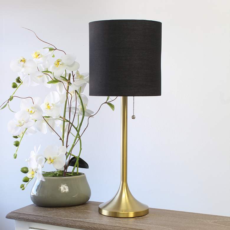 Image 1 Simple Designs 21 inch High Gold Metal Accent Table Lamp with Black Shade