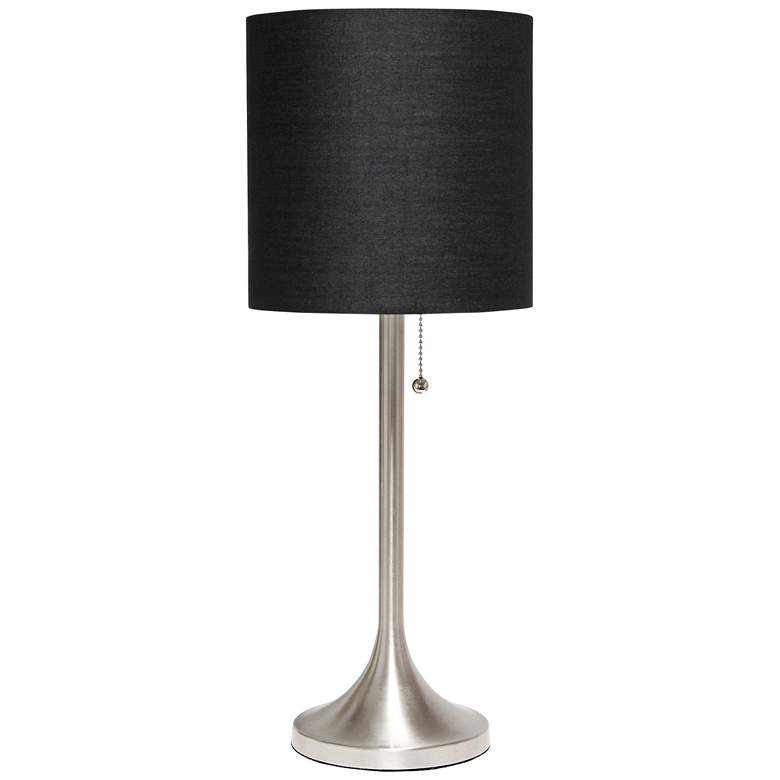 Image 2 Simple Designs 21 inch High Nickel Accent Table Lamp with Black Shade