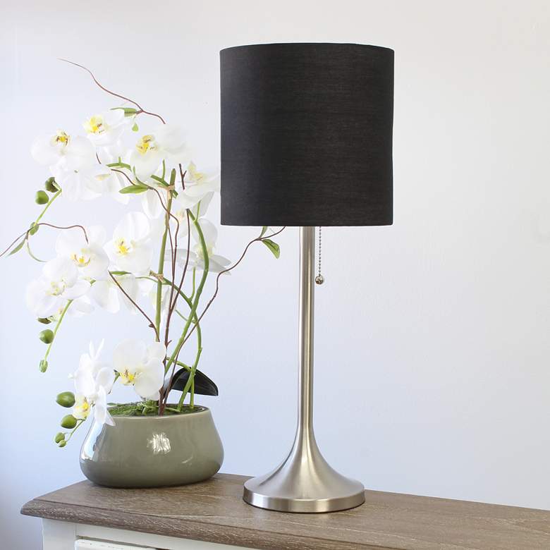 Image 1 Simple Designs 21 inch High Nickel Accent Table Lamp with Black Shade