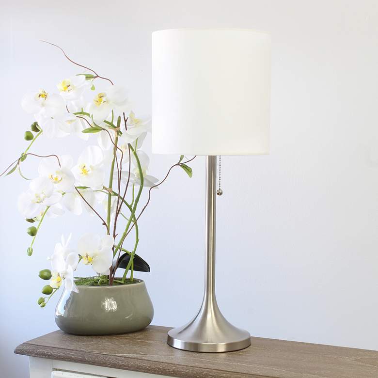 Image 1 Simple Designs 21 inch Nickel Accent Table Lamp with White Shade