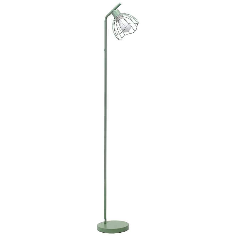 Image 3 Simple Designs 54.5" Industrial Metal Fl Lamp w Wire Cage Shade, Sage Green more views