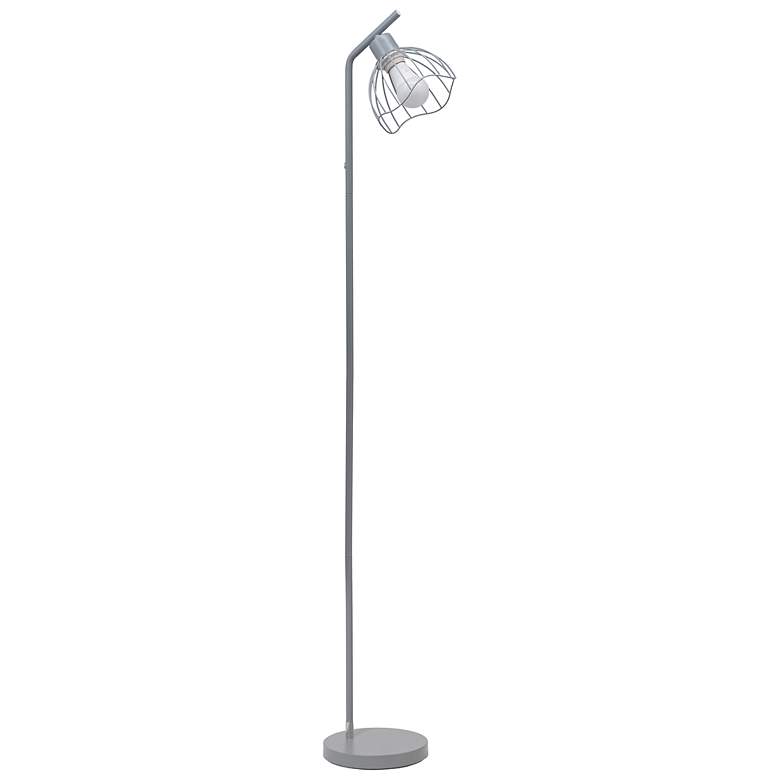 Image 3 Simple Designs 54.5" Industrial Metal Floor Lamp w Wire Cage Shade, Gray more views