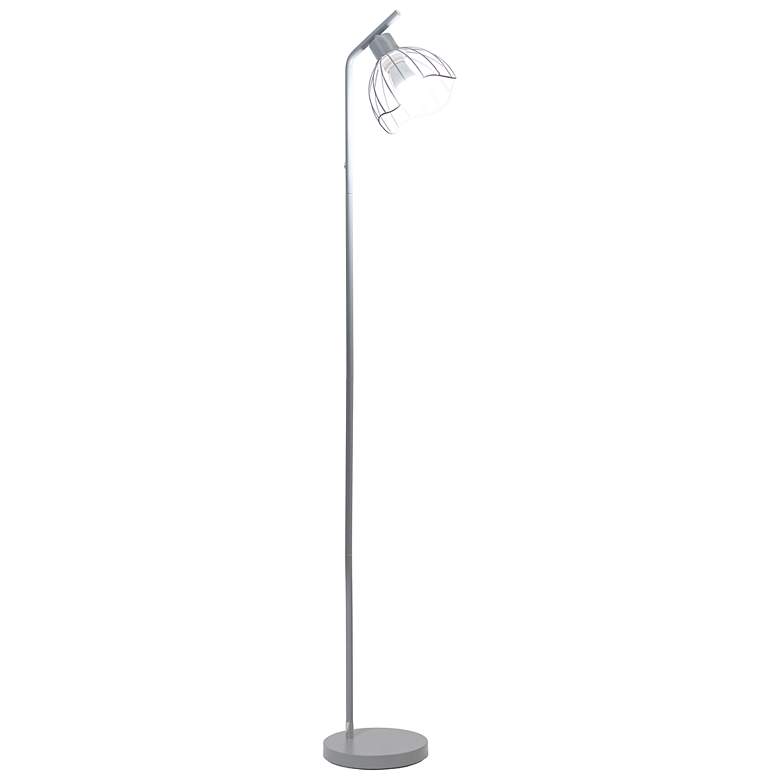 Image 4 Simple Designs 54.5" Industrial Metal Floor Lamp w Wire Cage Shade, Gray more views