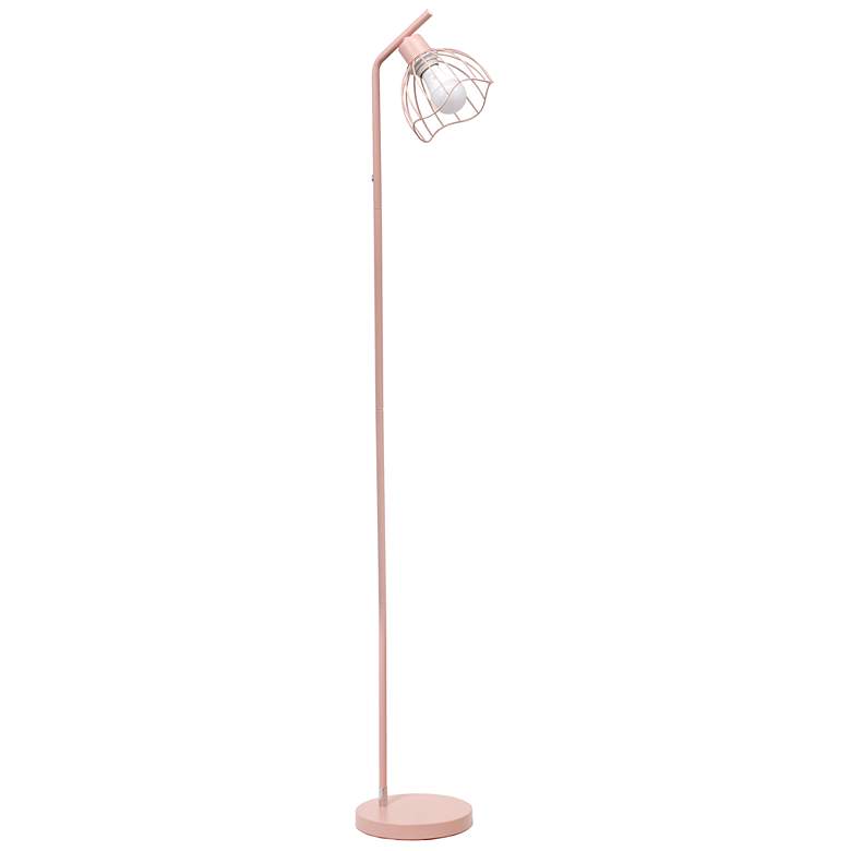 Image 2 Simple Designs 54.5" Industrial Metal Floor Lamp w Wire Cage Shade, Pink