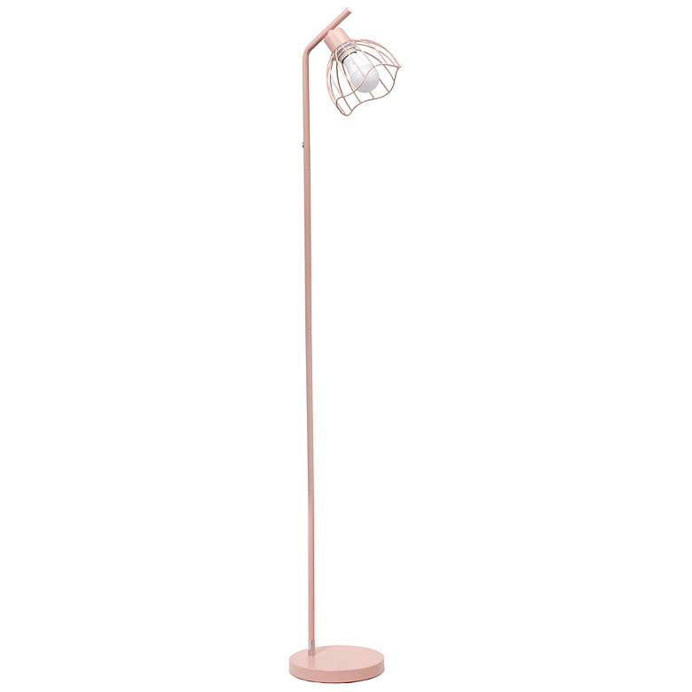 Image 3 Simple Designs 54.5" Industrial Metal Floor Lamp w Wire Cage Shade, Pink more views