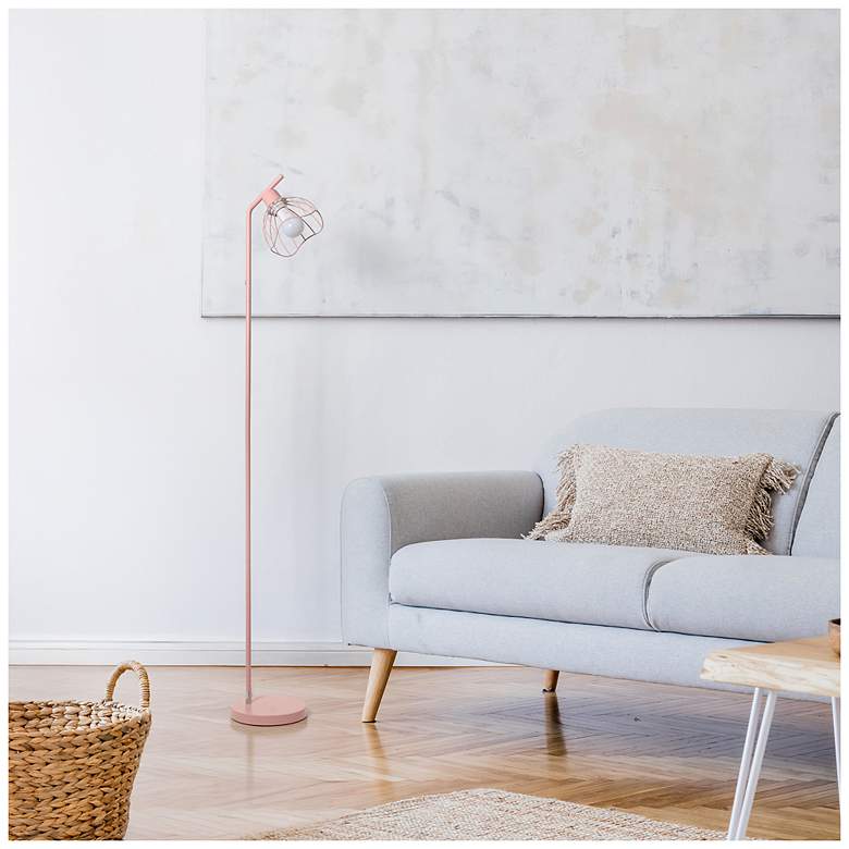 Image 6 Simple Designs 54.5" Industrial Metal Floor Lamp w Wire Cage Shade, Pink more views