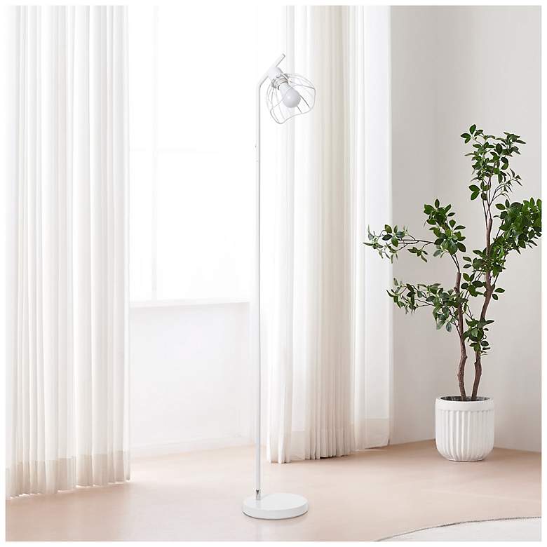 Image 1 Simple Designs 54.5" Industrial Metal Floor Lamp w Wire Cage Shade, White