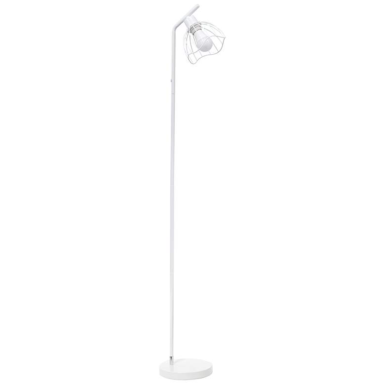 Image 3 Simple Designs 54.5" Industrial Metal Floor Lamp w Wire Cage Shade, White more views