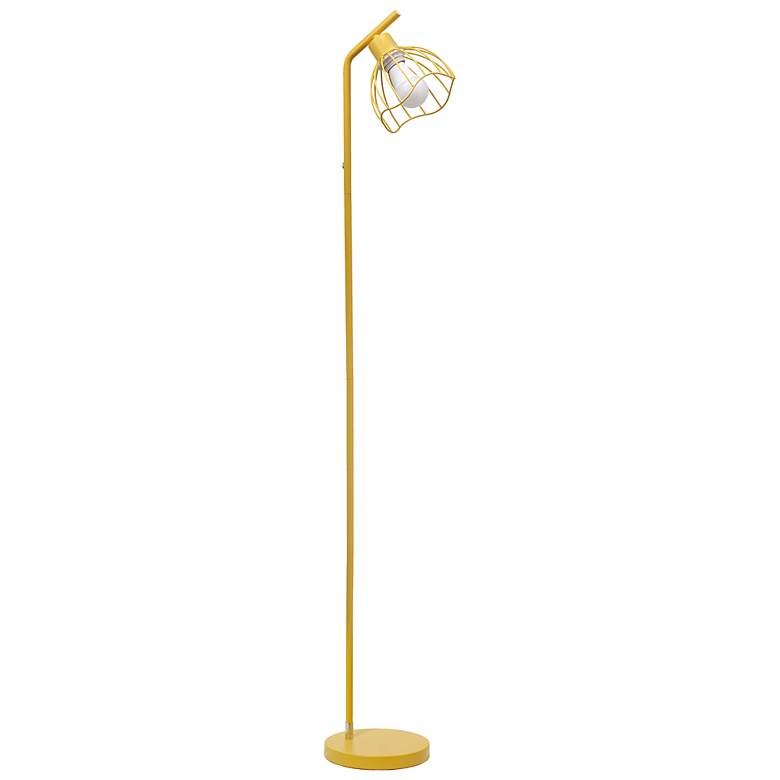 Image 3 Simple Designs 54.5"Industrial Metal Floor Lamp w Wire Cage Shade, Yellow more views