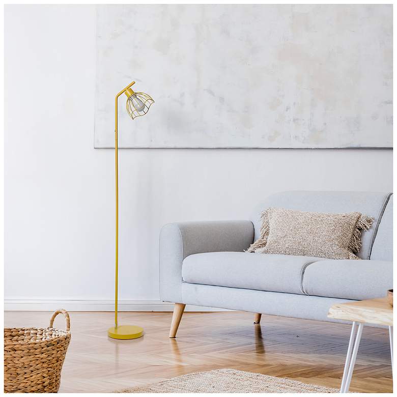 Image 6 Simple Designs 54.5"Industrial Metal Floor Lamp w Wire Cage Shade, Yellow more views