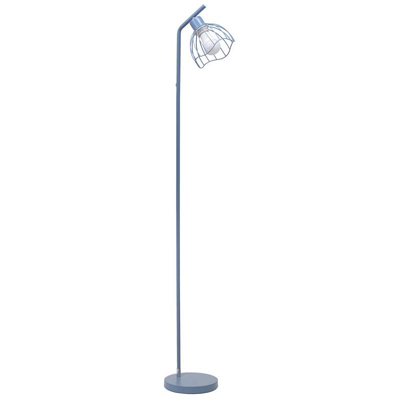 Image 2 Simple Designs 54.5" Industrial Metal Floor Lamp with Wire Cage Shade, Blue