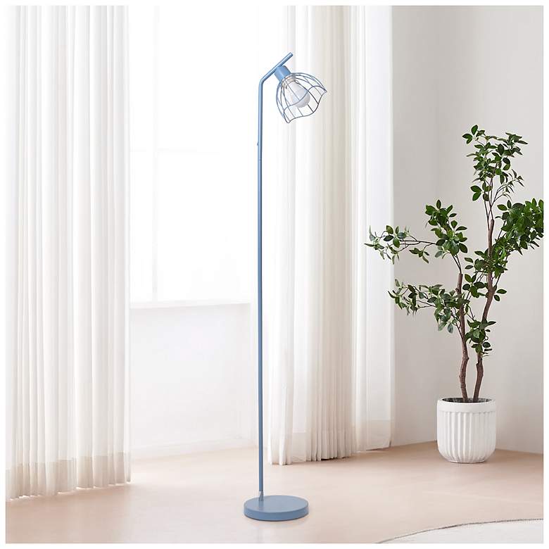 Image 1 Simple Designs 54.5" Industrial Metal Floor Lamp with Wire Cage Shade, Blue