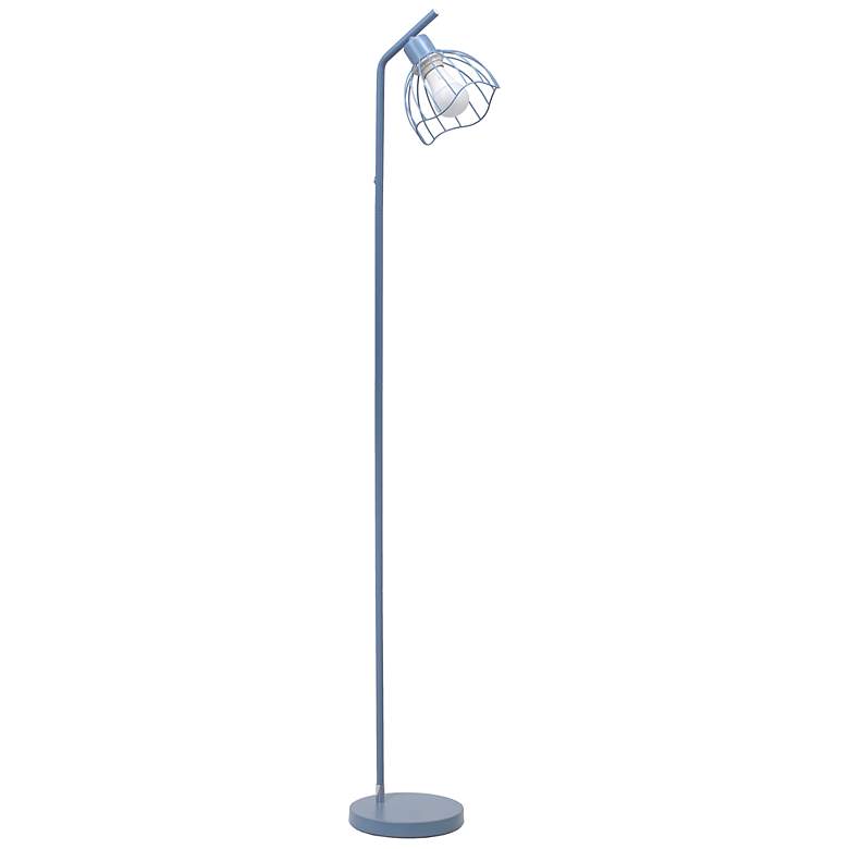 Image 3 Simple Designs 54.5" Industrial Metal Floor Lamp with Wire Cage Shade, Blue more views