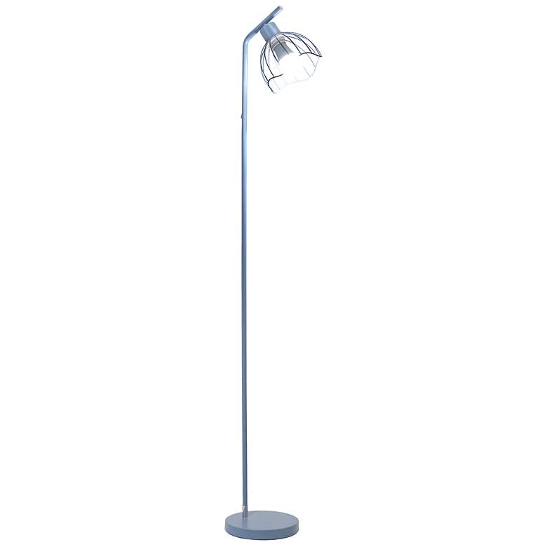 Image 4 Simple Designs 54.5" Industrial Metal Floor Lamp with Wire Cage Shade, Blue more views