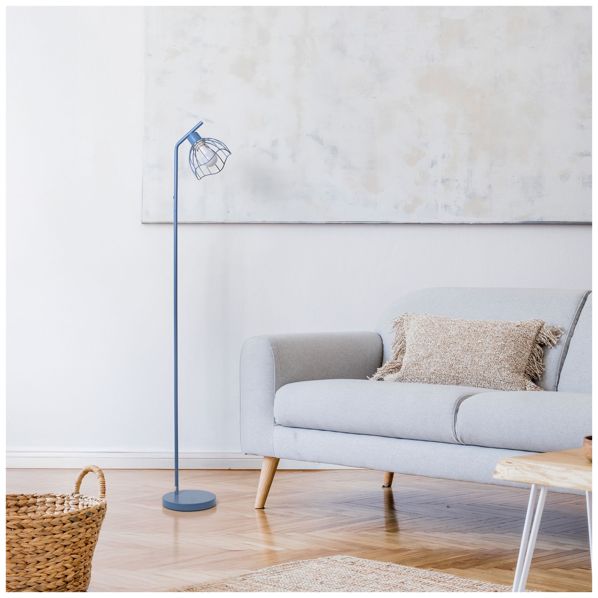 Simple Designs 54.5" Industrial Metal Floor Lamp with Wire Cage Shade, Blue