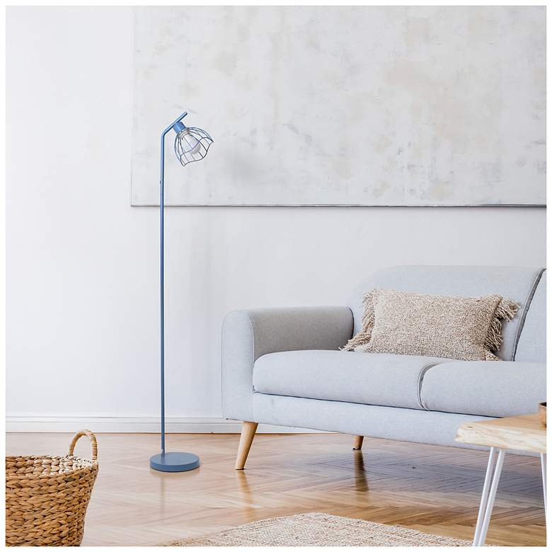 Image 6 Simple Designs 54.5" Industrial Metal Floor Lamp with Wire Cage Shade, Blue more views