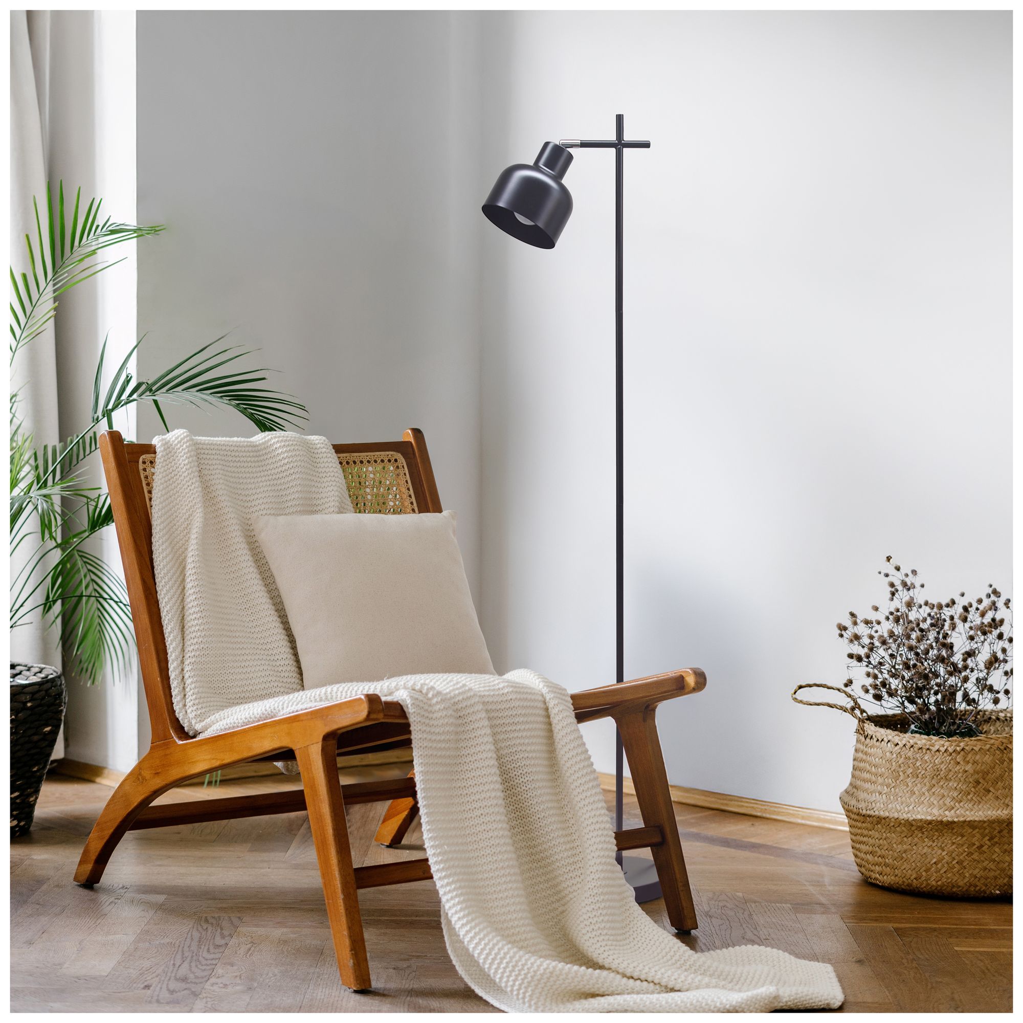 Simple Designs 54.72" Sleek Essentials Adjustable Metal Floor Lamp, Black