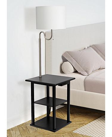 Simple Designs 57" Black End Table Floor Lamp with USB and Outlet