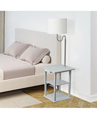 Simple Designs 57" Gray End Table Floor Lamp with USB and Outlet