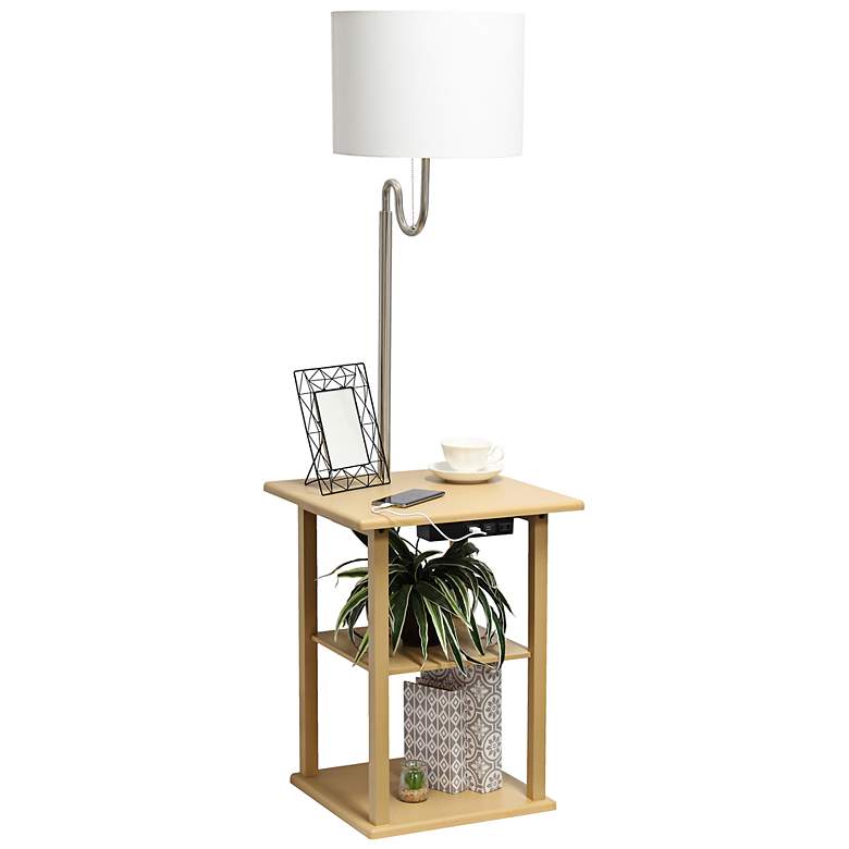Image 6 Simple Designs 57" Beige End Table Floor Lamp with USB and Outlet more views
