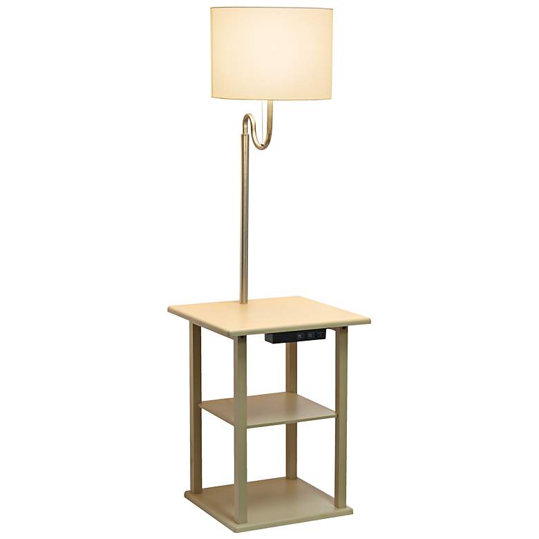 Image 7 Simple Designs 57" Beige End Table Floor Lamp with USB and Outlet more views