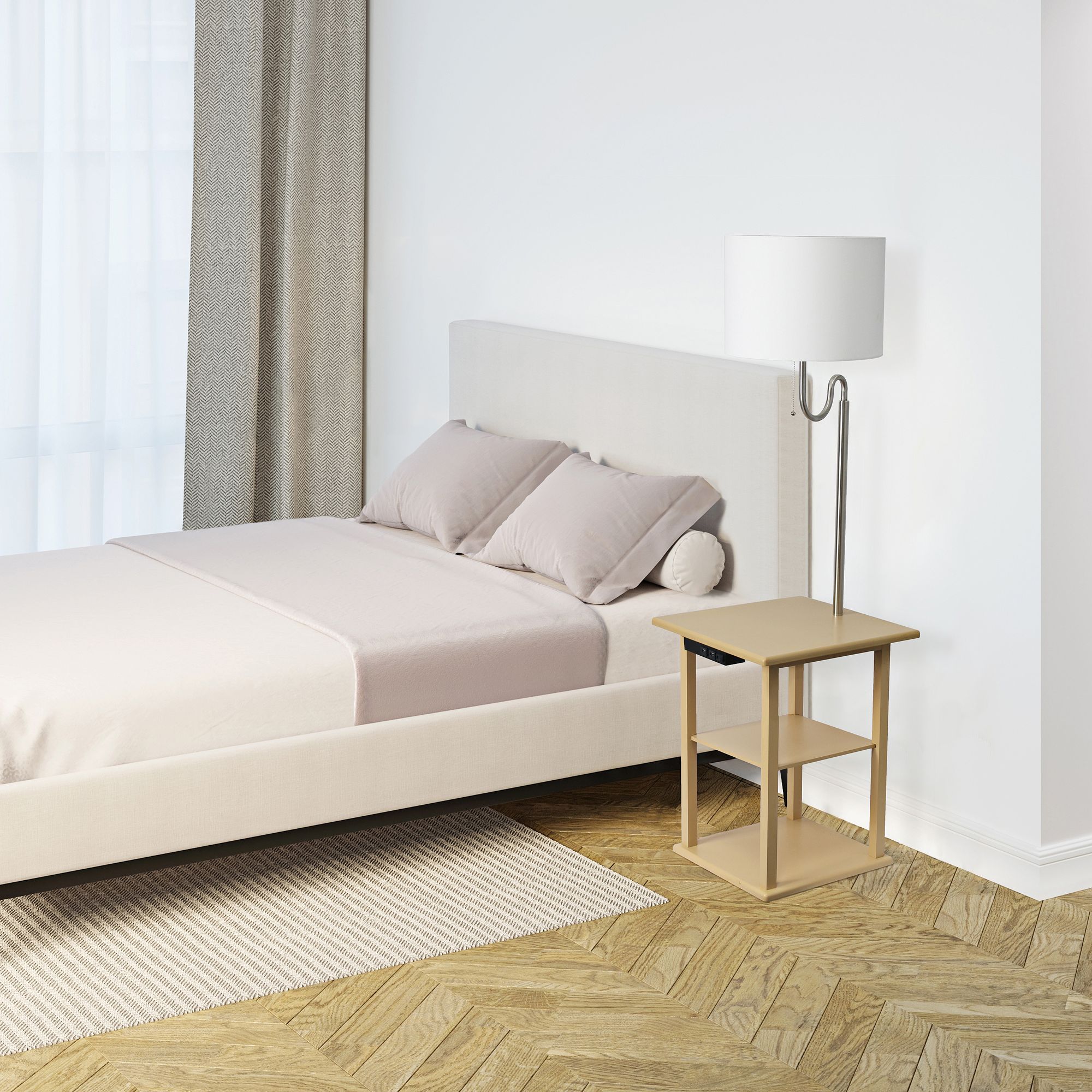 Simple Designs 57" Beige End Table Floor Lamp with USB and Outlet