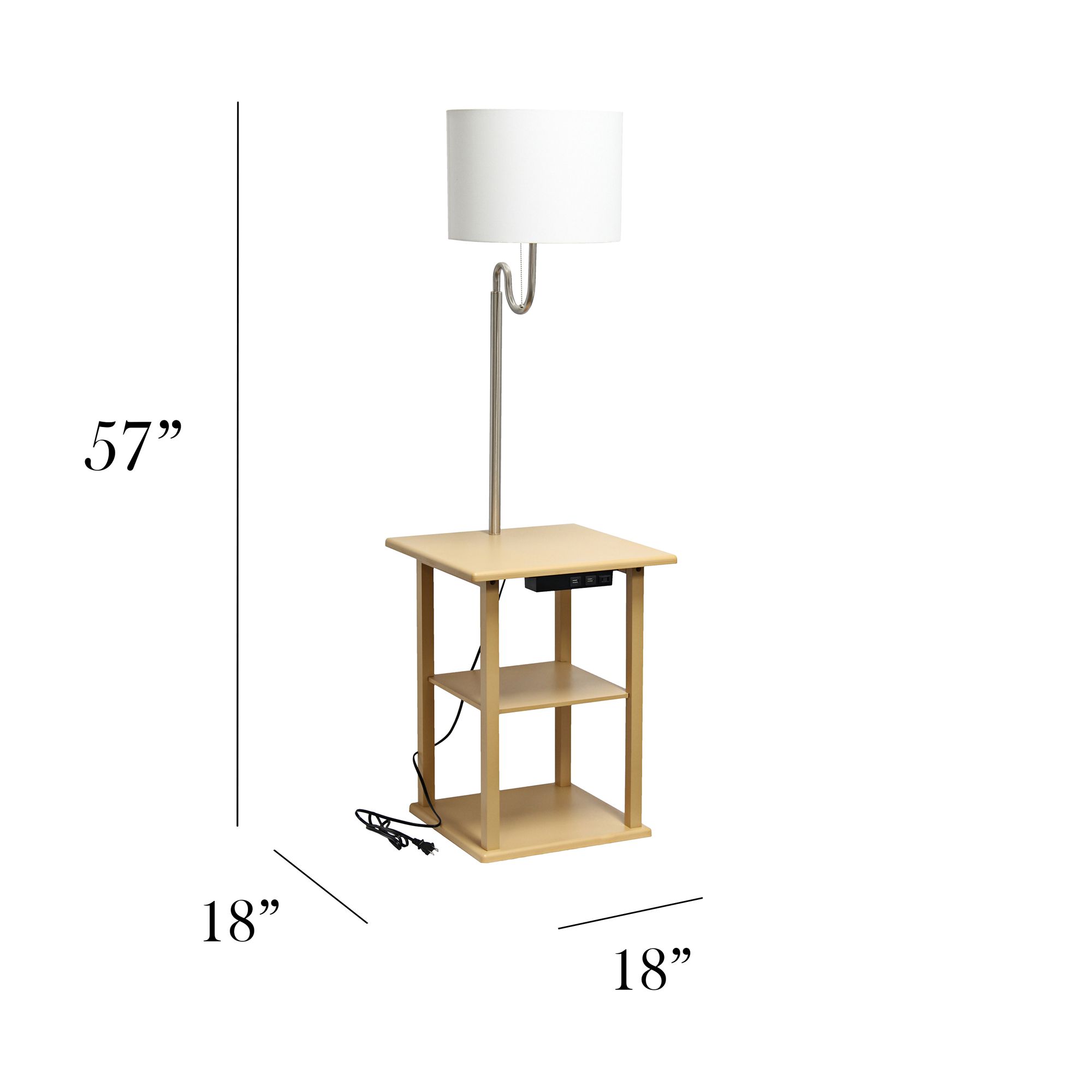 Simple Designs 57" Beige End Table Floor Lamp with USB and Outlet