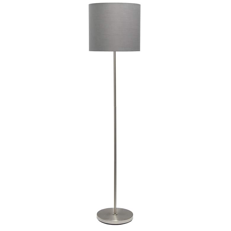 Image 1 Simple Designs 57" Brushed Nickel Floor Lamp with Gray Shade, w/ LED B