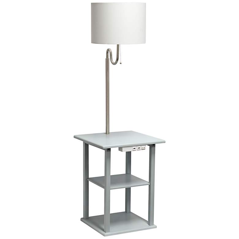 Image 3 Simple Designs 57" Gray End Table Floor Lamp with USB and Outlet