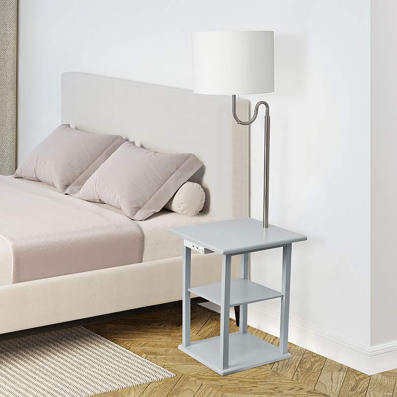 Image 2 Simple Designs 57" Gray End Table Floor Lamp with USB and Outlet