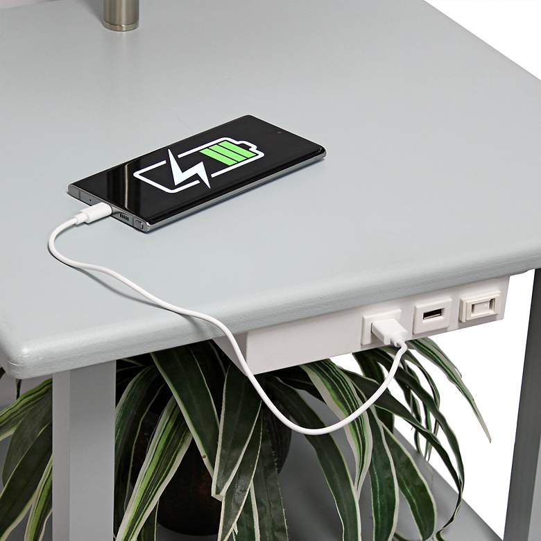 Image 6 Simple Designs 57" Gray End Table Floor Lamp with USB and Outlet more views