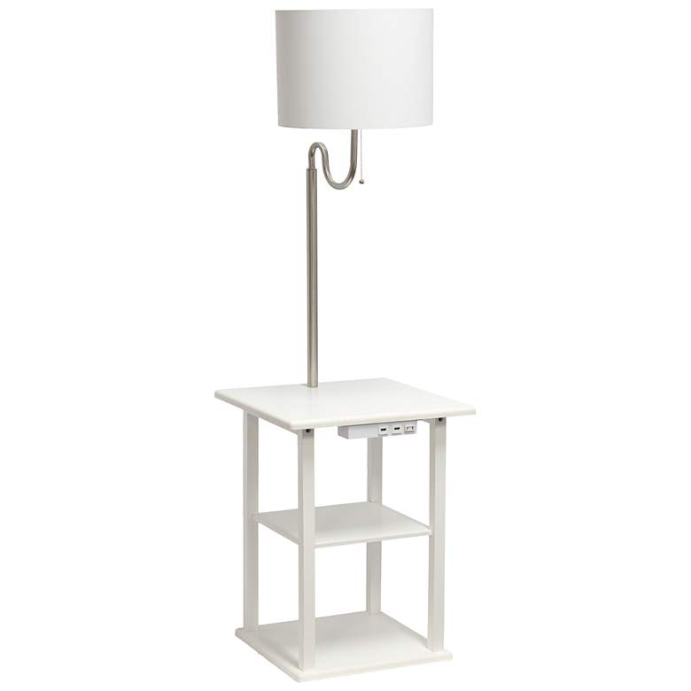 Image 1 Simple Designs 57 inch White End Table Floor Lamp with USB and Outlet