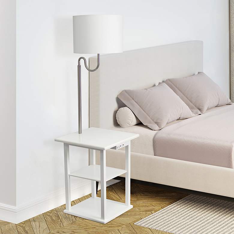 Image 2 Simple Designs 57" White End Table Floor Lamp with USB and Outlet